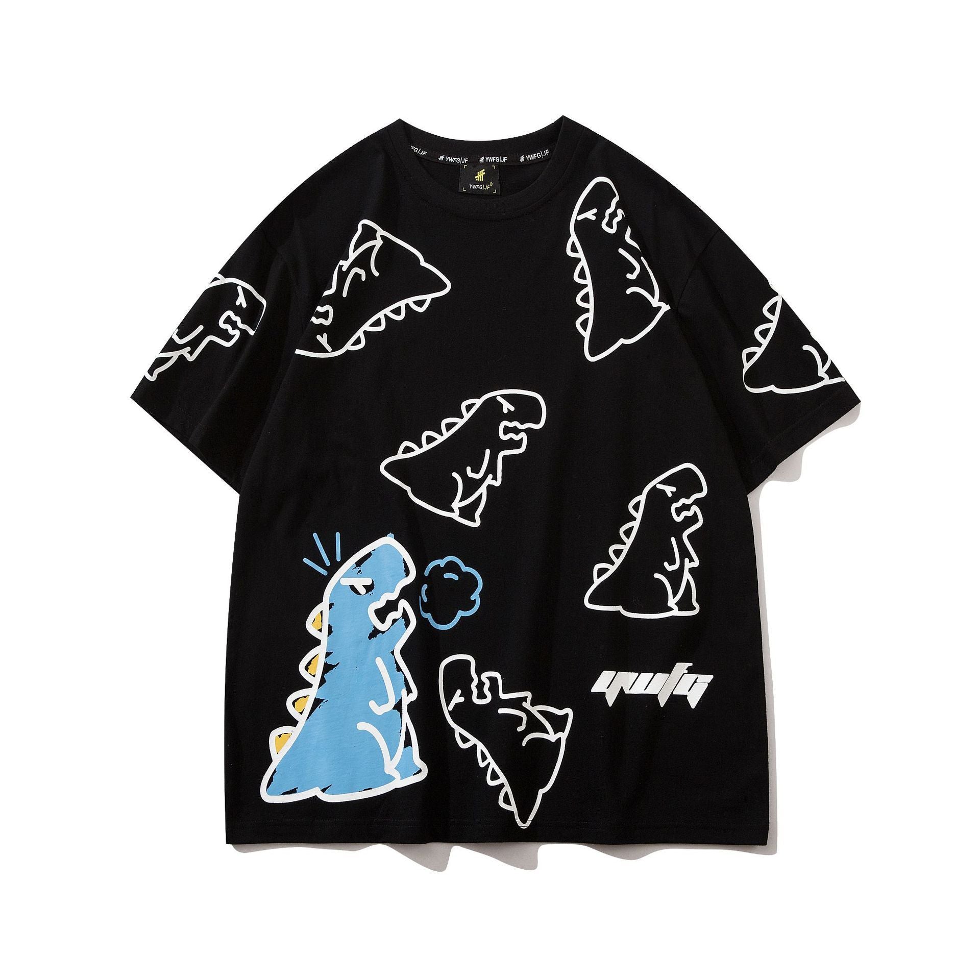 Ins Trend Loose Harajuku Style Printed Small Dinosaur Pattern Men's And Women's T-shirt