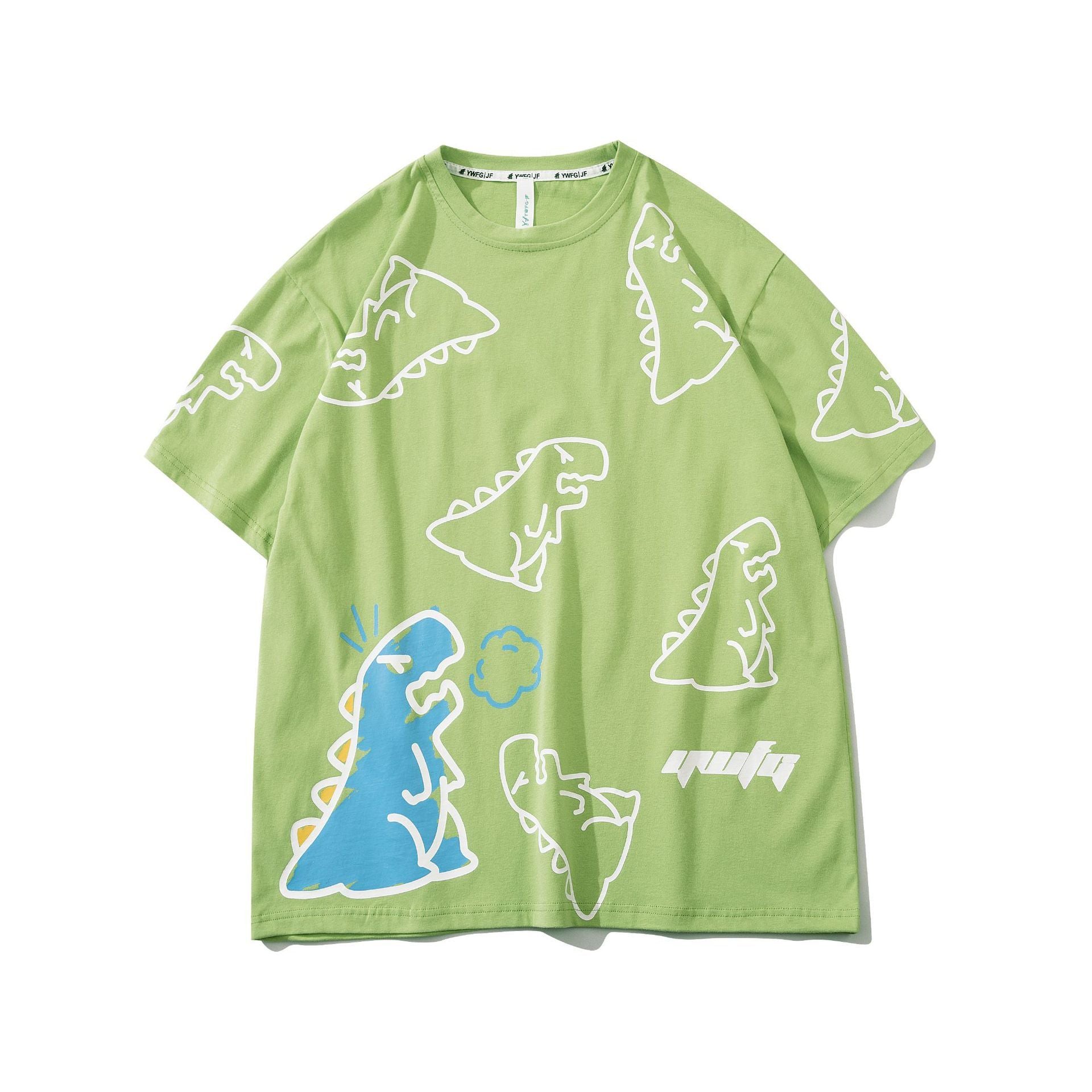 Ins Trend Loose Harajuku Style Printed Small Dinosaur Pattern Men's And Women's T-shirt