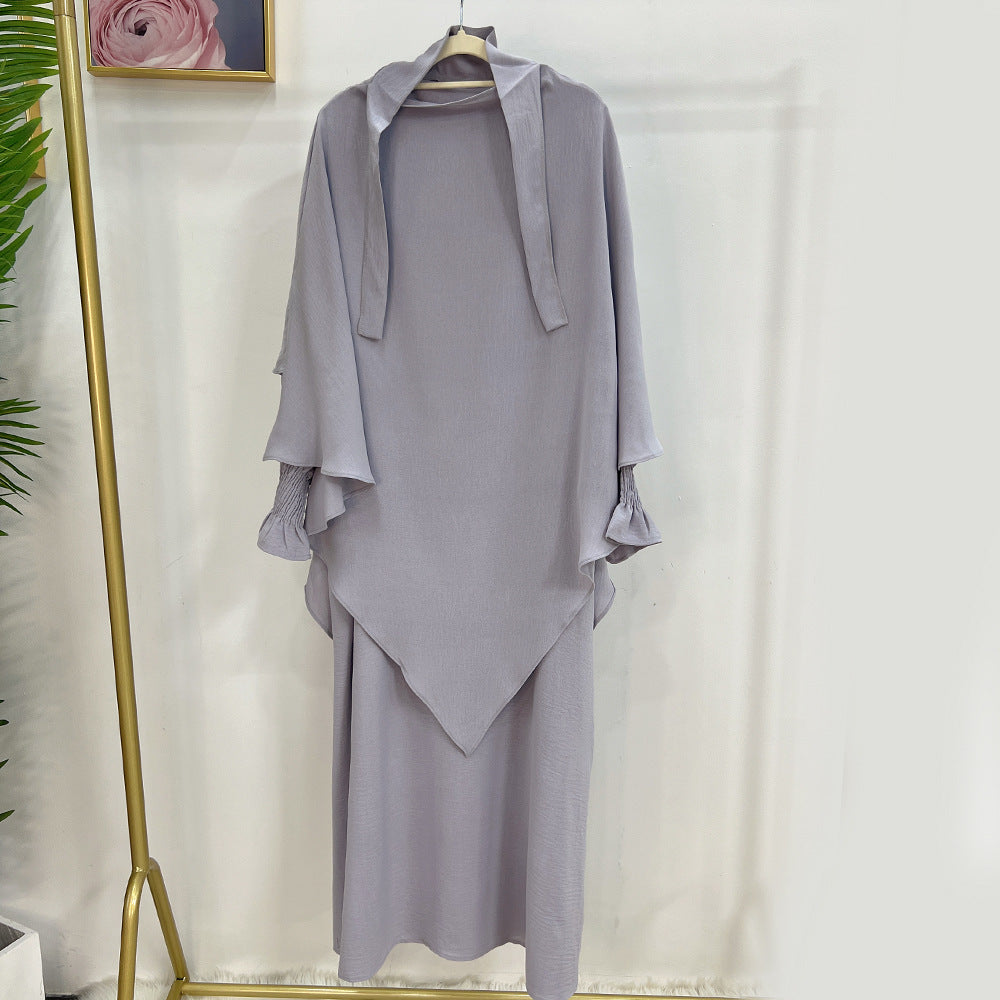 Dubai Turkey Solid Color Dress With Headscarf