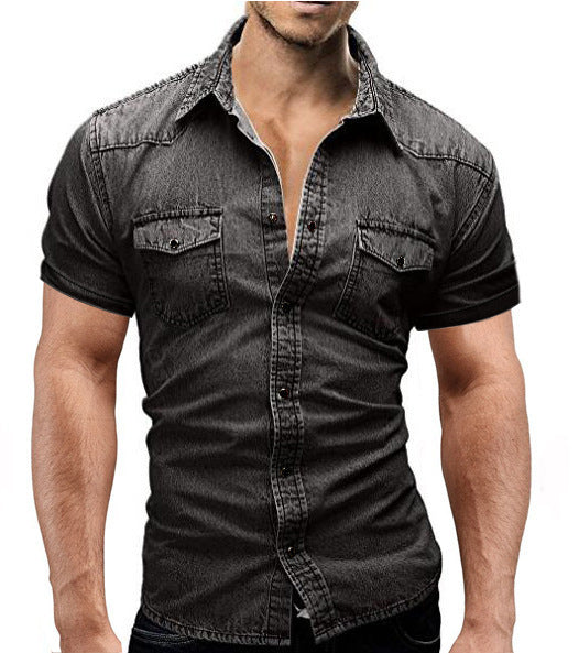 Fashion Men's Simple Short-sleeved Denim Shirt