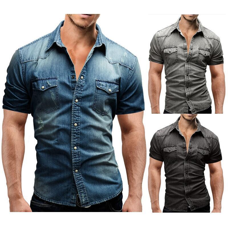 Fashion Men's Simple Short-sleeved Denim Shirt