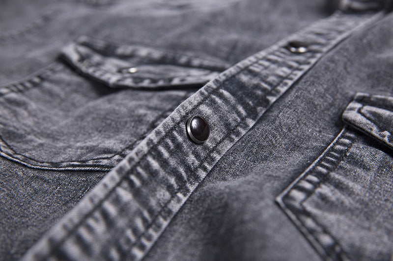 Fashion Men's Simple Short-sleeved Denim Shirt