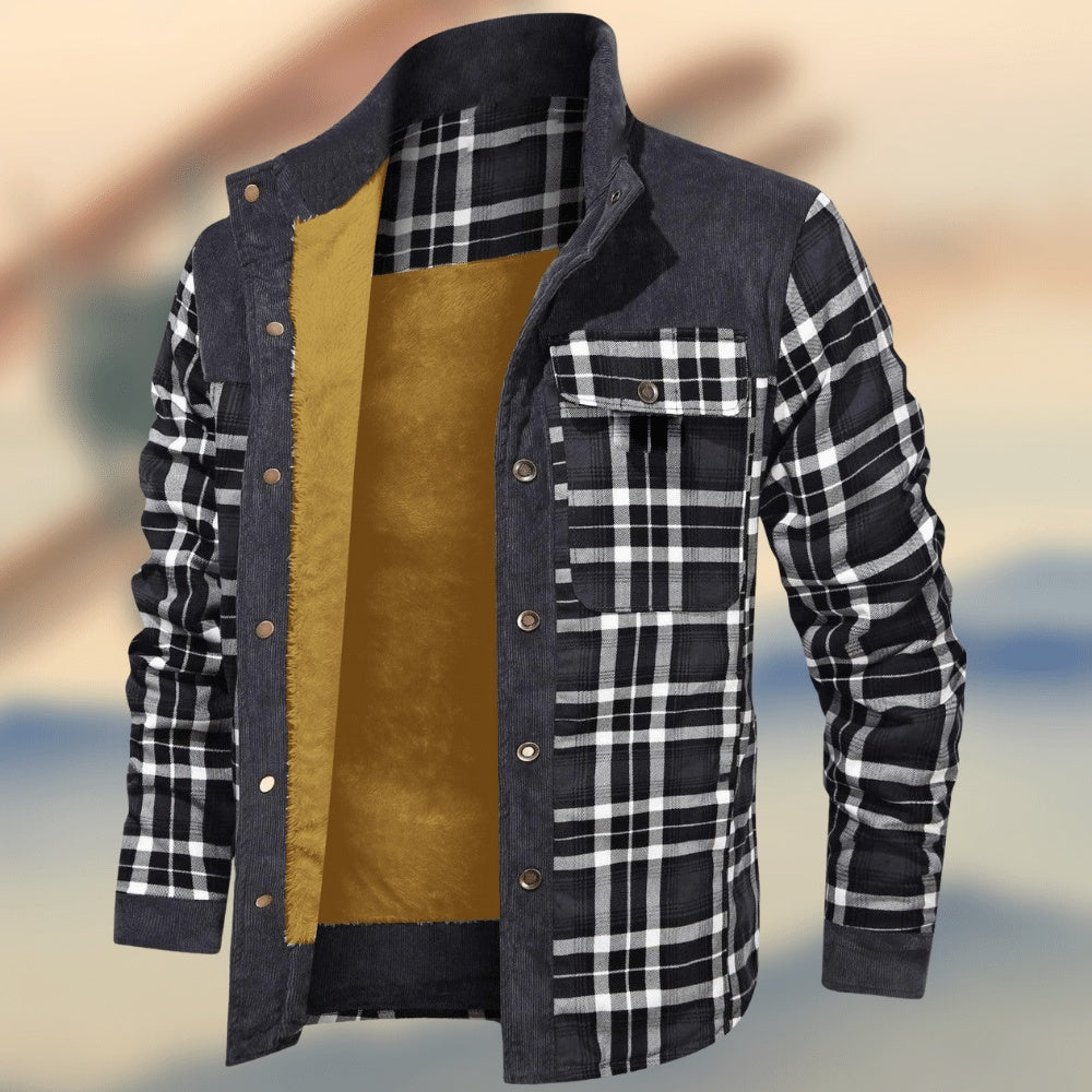 Thickened Wick Dragon Plaid Splicing Shirt Jacket