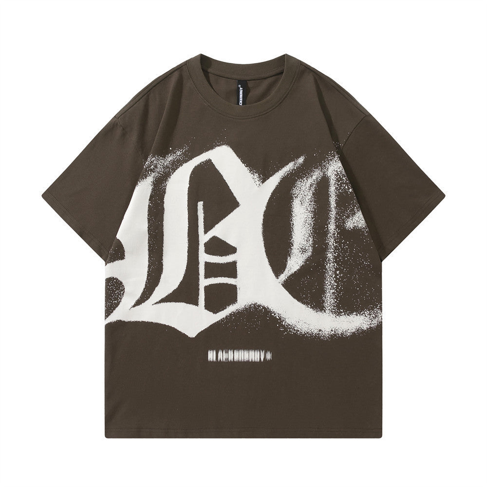 Dark High Street Gothic Alphabet Graffiti Print Short-sleeved T-shirt