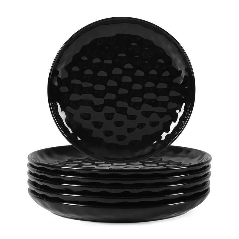 11 Inch Ceramic Plate Black Noble Elegant Hammered 6-piece Set For Parties Family Dinners