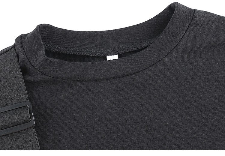 Decorative Triangle Button Short T-shirt Top For Women