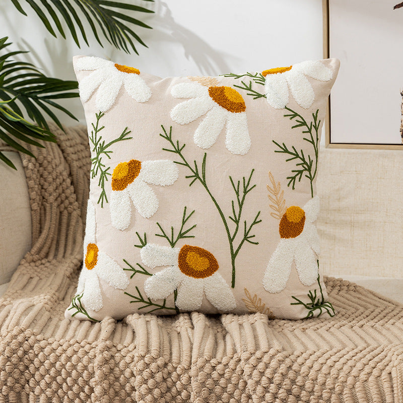 Flower Embroidery Pillow Cover Pastoral Style