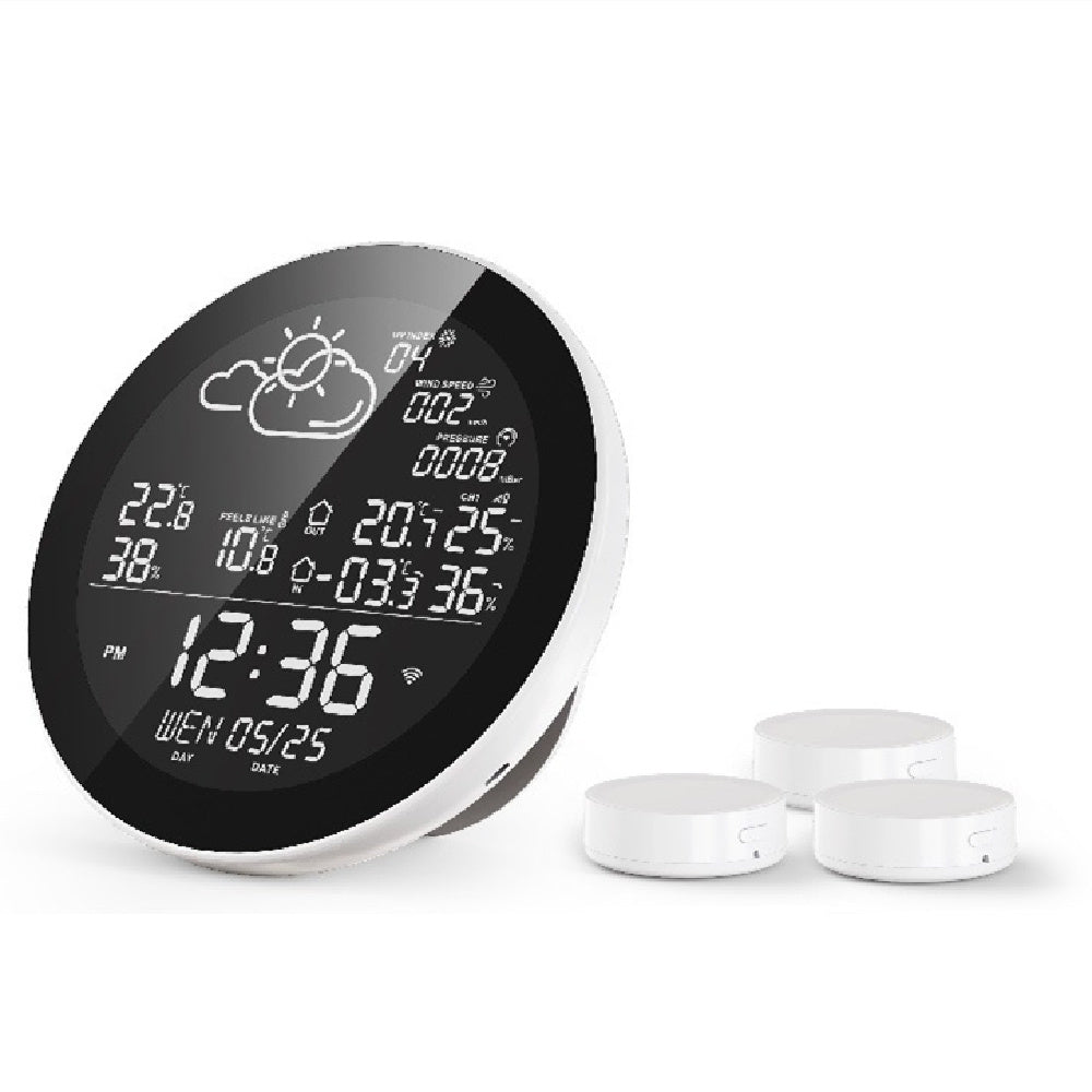 Digital Weather Clock Round Temperature Meter Indoor Hangable Weather Station