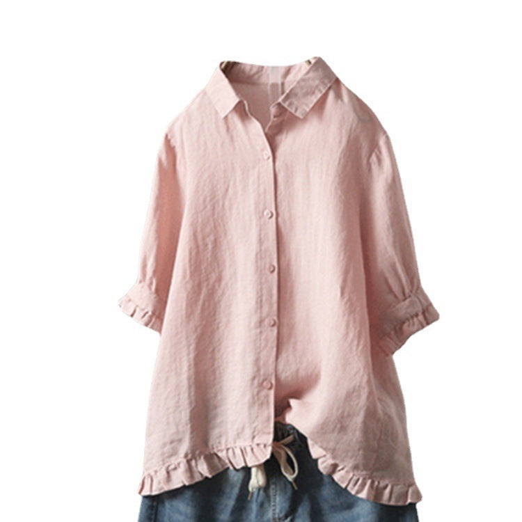Women's Casual Single-breasted Ruffled Shirt