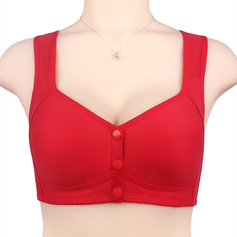 Fixed Cup Front Buckle Middle-aged And Elderly Underwear Women's Smooth Wirless Wide Shoulder Strap Vest Plus Size