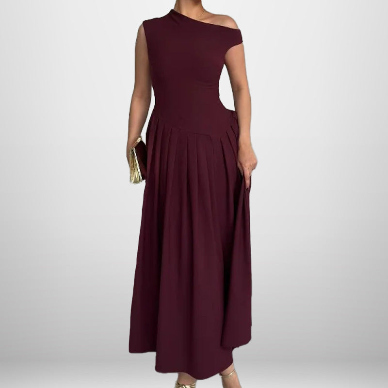 Round Neck Short Sleeve Stitching Irregular Pleated High-waisted Skirt