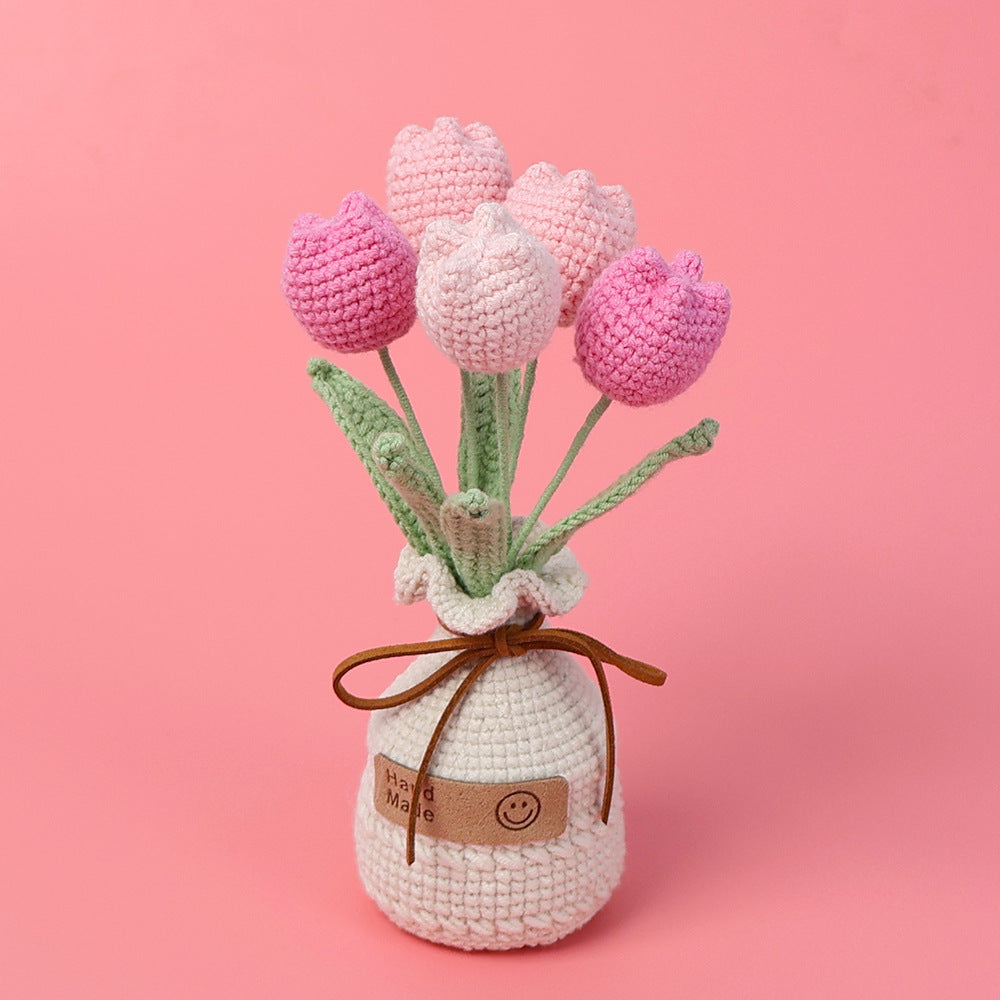 Finished Handmade Wool Woven Home Decoration Tulip Potted Plant