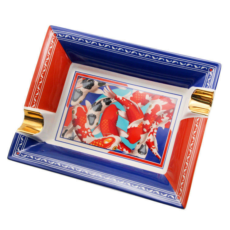 Fashion Creative Large Capacity Square Painted Ceramic Cigar Ashtray
