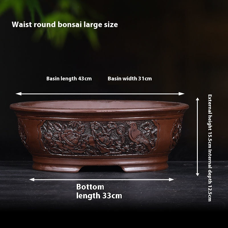 Banyan Flower Pot Purple Sand Relief Pachira Macrocarpa Welcome Pine Happiness Tree Ganoderma Old Pile Extra Large Ceramic Landscape Basin