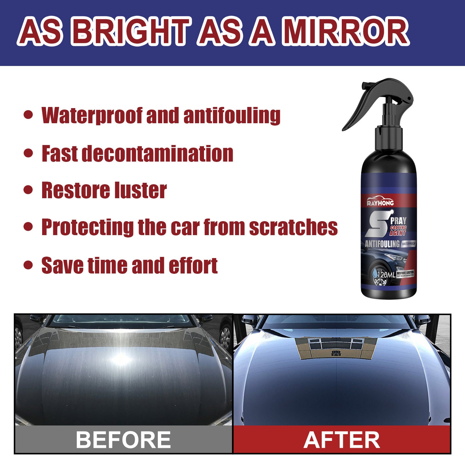Car Coating Spray Maintenance Paint Surface Decontamination Black Brightening