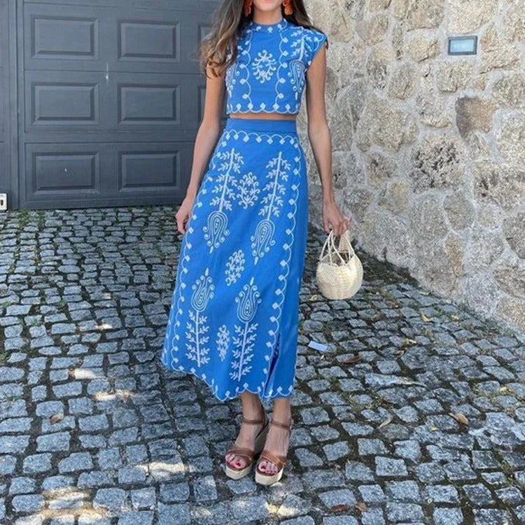 Fashion Printing Vacation Style Two-piece Dress