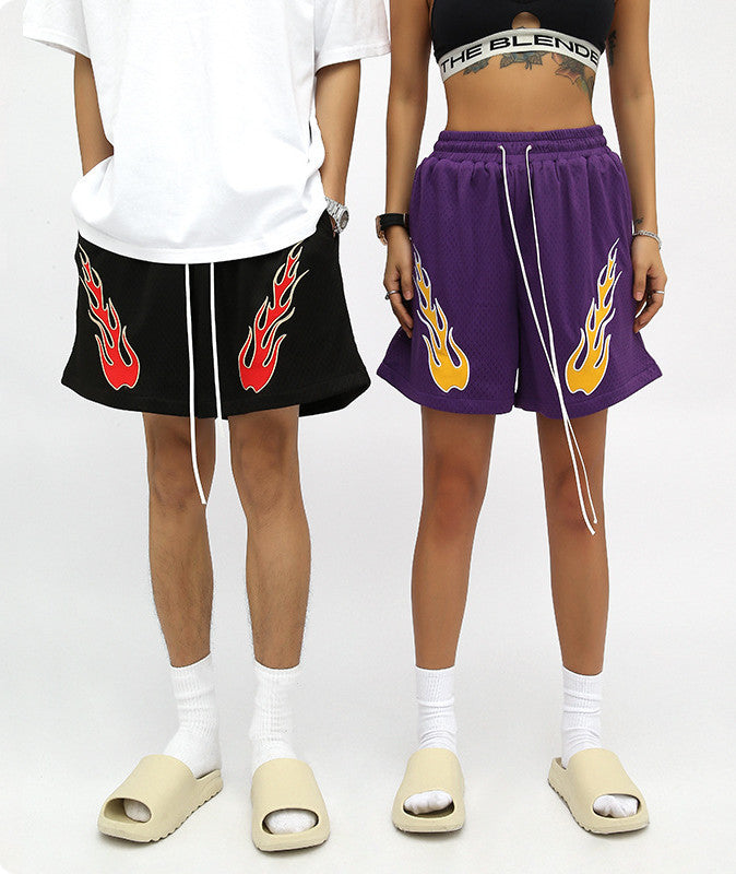 Men's New American Embroidered Flame Casual Shorts