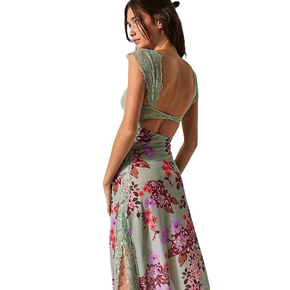 Shoulder Strap Stitching Slit Color Length Dress