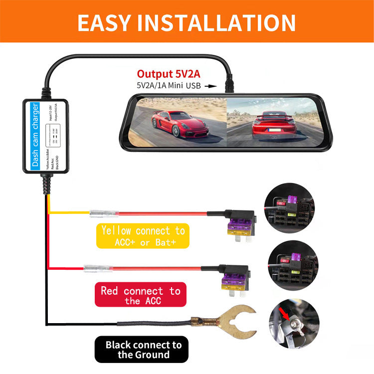 Car Step-down Wire Three-core Cable Stream Media Driving Recorder Power Cord