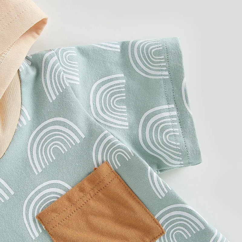 Boys' Fashion Printed Short-sleeved Shorts Suit