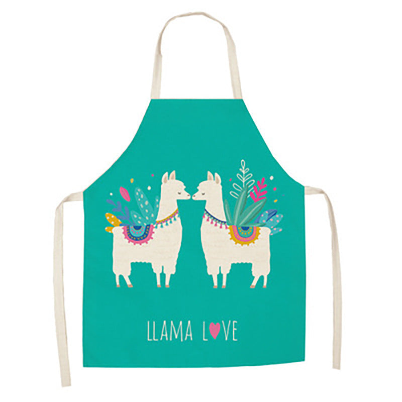 Cartoon Alpaca Cactus Cotton Linen Apron