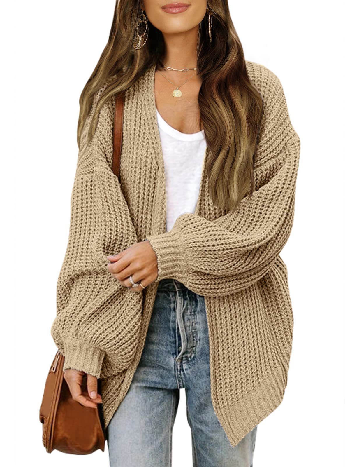 Lantern Sleeve Sweater Women's Coat Coarse Yarn Pocket Knitted Cardigan