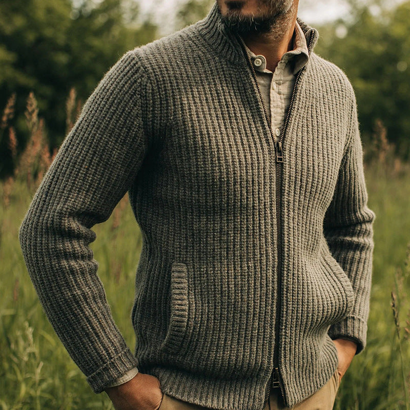 New European And American Woolen Sweater Coat Men's Retro Zipper Top