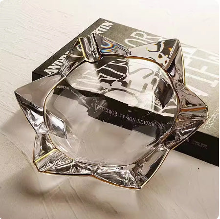 Crystal Glass Gold Rim Ashtray Prevent Fly Ash