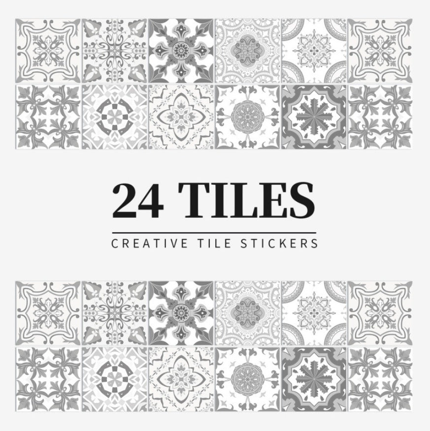 24 Pieces Of Mandala Tile Self-adhesive Waterproof PVC Wall Stickers