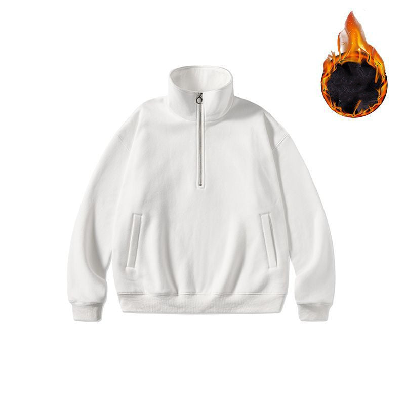 Half Zipper Sweater Coat Loose Fleece-lined