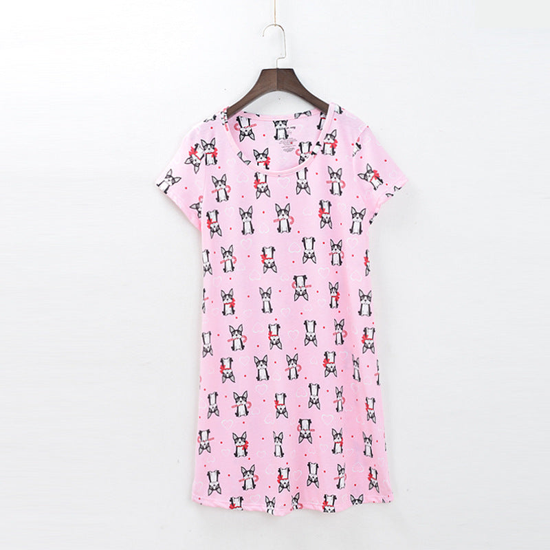 Knitted Cute Women's Short-sleeved Nightdress Summer Home Pajamas