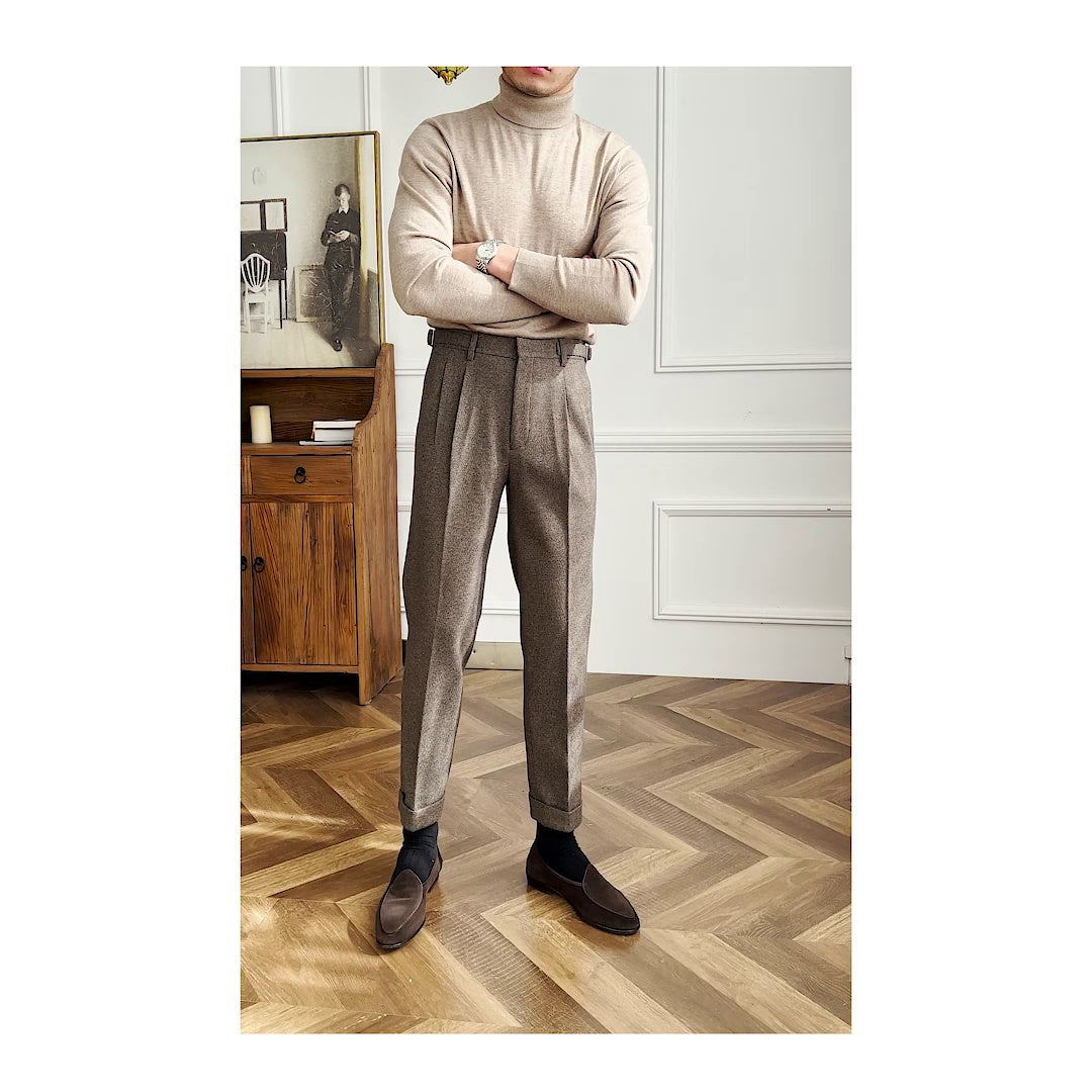 Men's Thick Casual Suit British Business Retro High Waist Straight-leg Pants