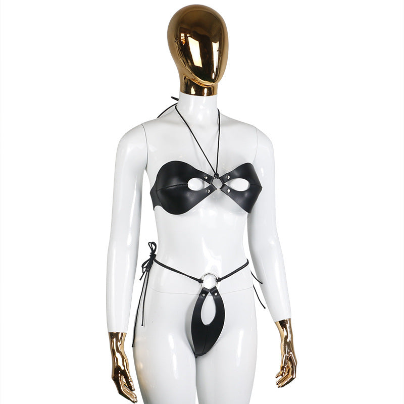 Binding Leather Shapewear Leg Ring Belt One-piece Jumpsuit