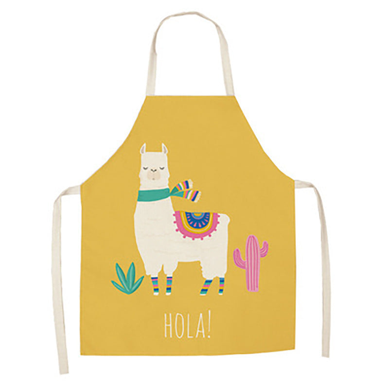 Cartoon Alpaca Cactus Cotton Linen Apron