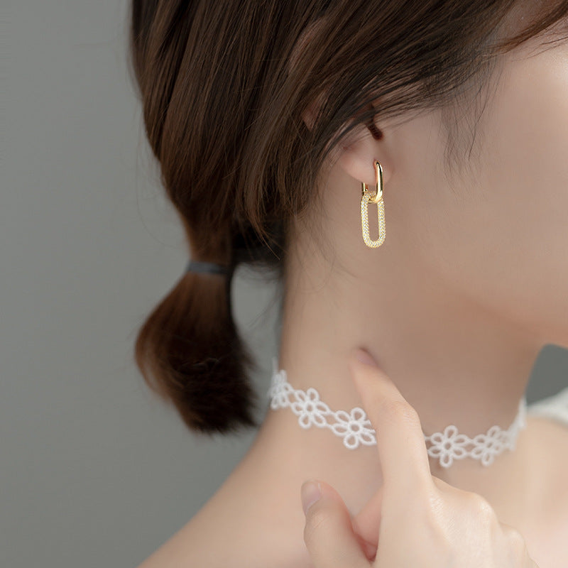 Design Sense Geometric Diamond-studded Ellipse One Type Two Ear Jewelry