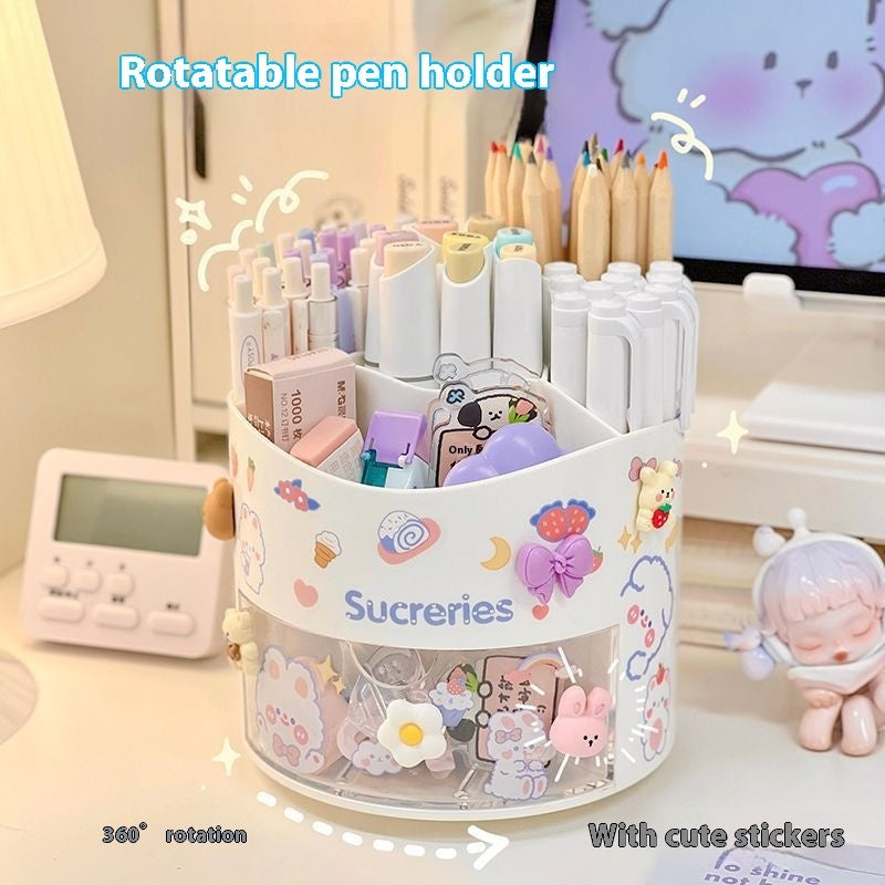 Multifunctional Large Capacity Division Rotating Pen Holder Drawer Rack