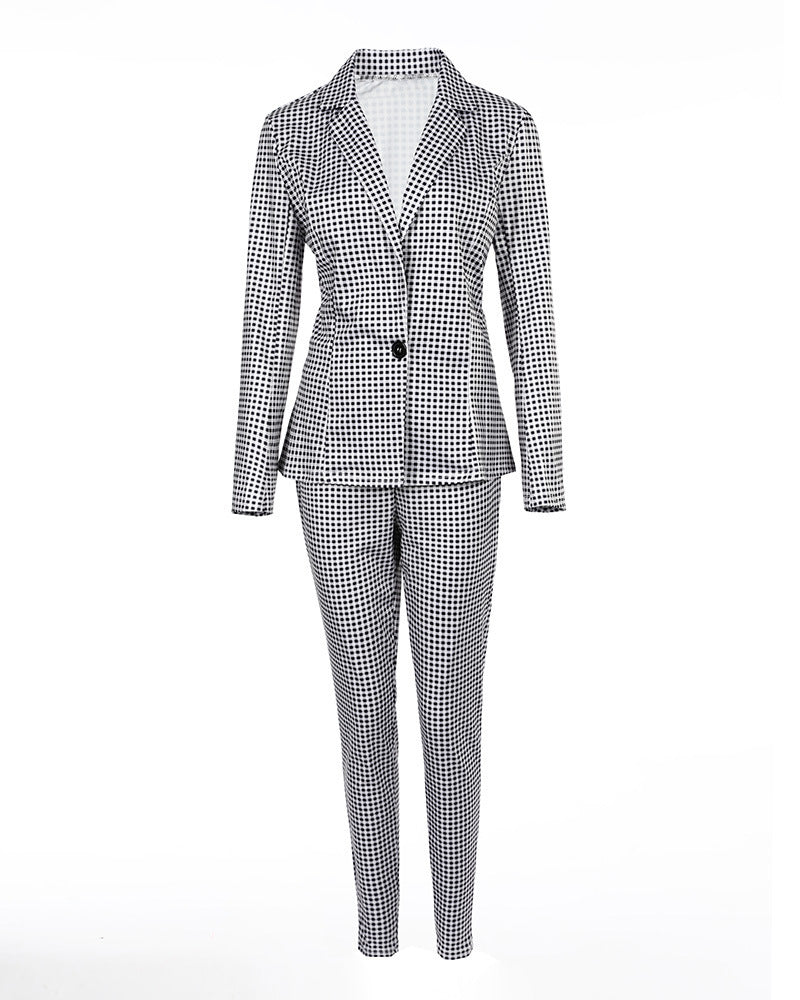 Women's Check Slim Lapel Suit