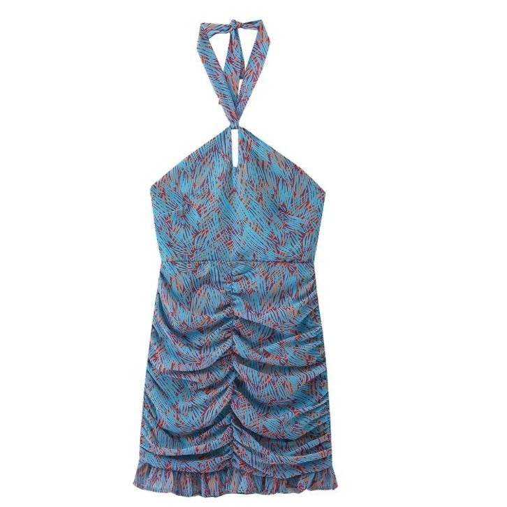 Cross-border European And American Women's Clothing Printing Cross-halterneck Dress