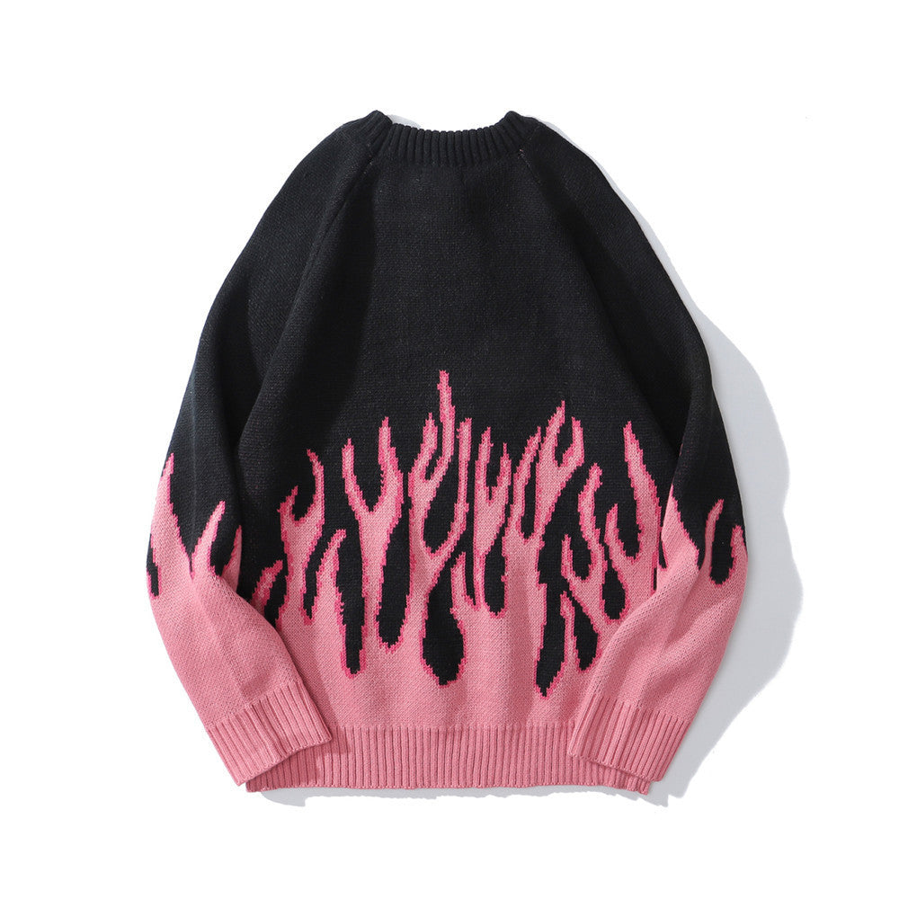 Lazy Wind Flame Thick Printed Sweater Couple