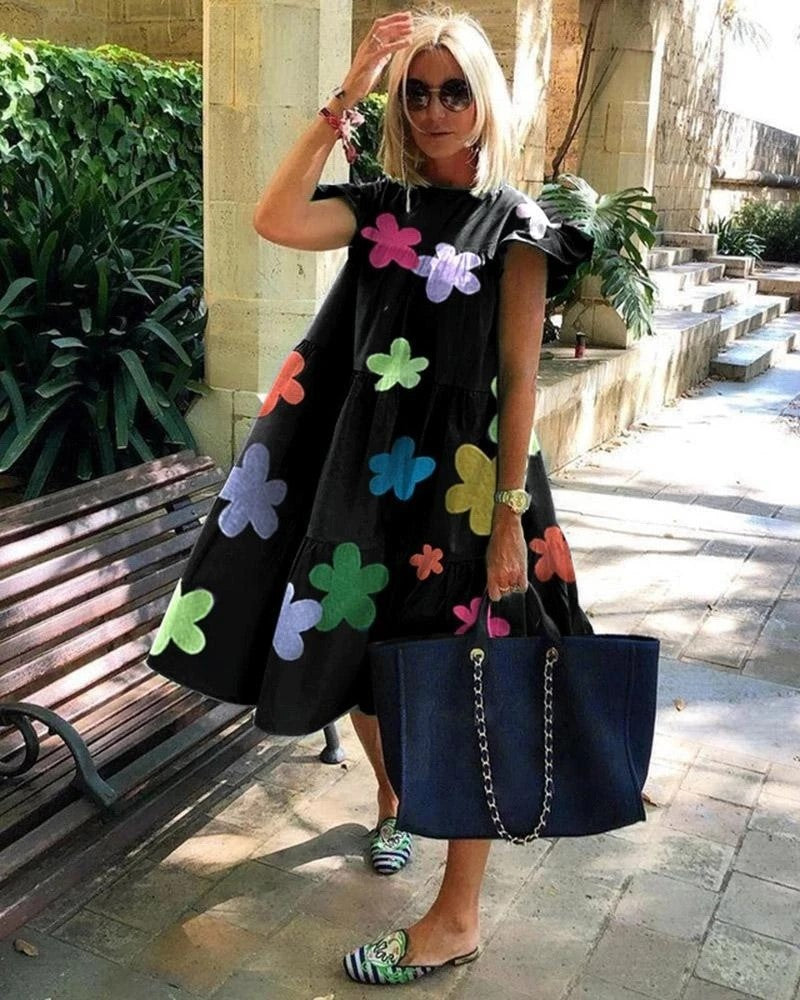 Foreign Trade Cross-border Sweet Holiday Floral Print A- Line Dress