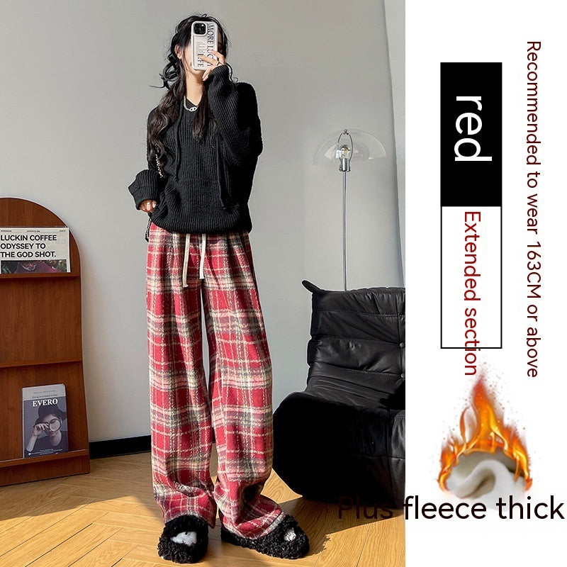 Retro Christmas Plaid Pants Women's High Waist Drooping