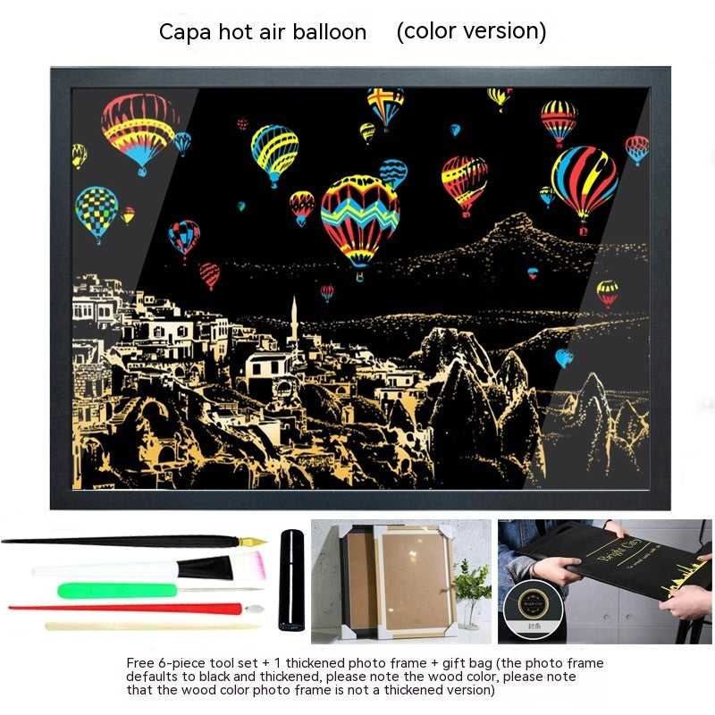 Colourful City Night Scene Hand Scratch Painting