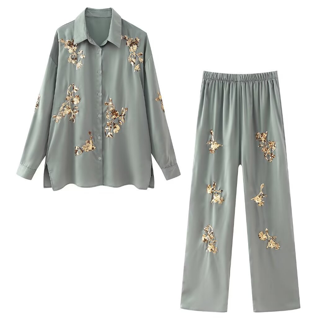 Fashionable Sequins Western Style All-matching Straight-leg Pants