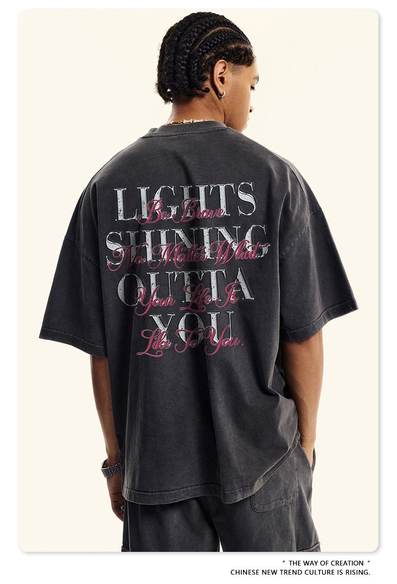 American Retro Graffiti Short Sleeve Men's High Street Printed T-shirt