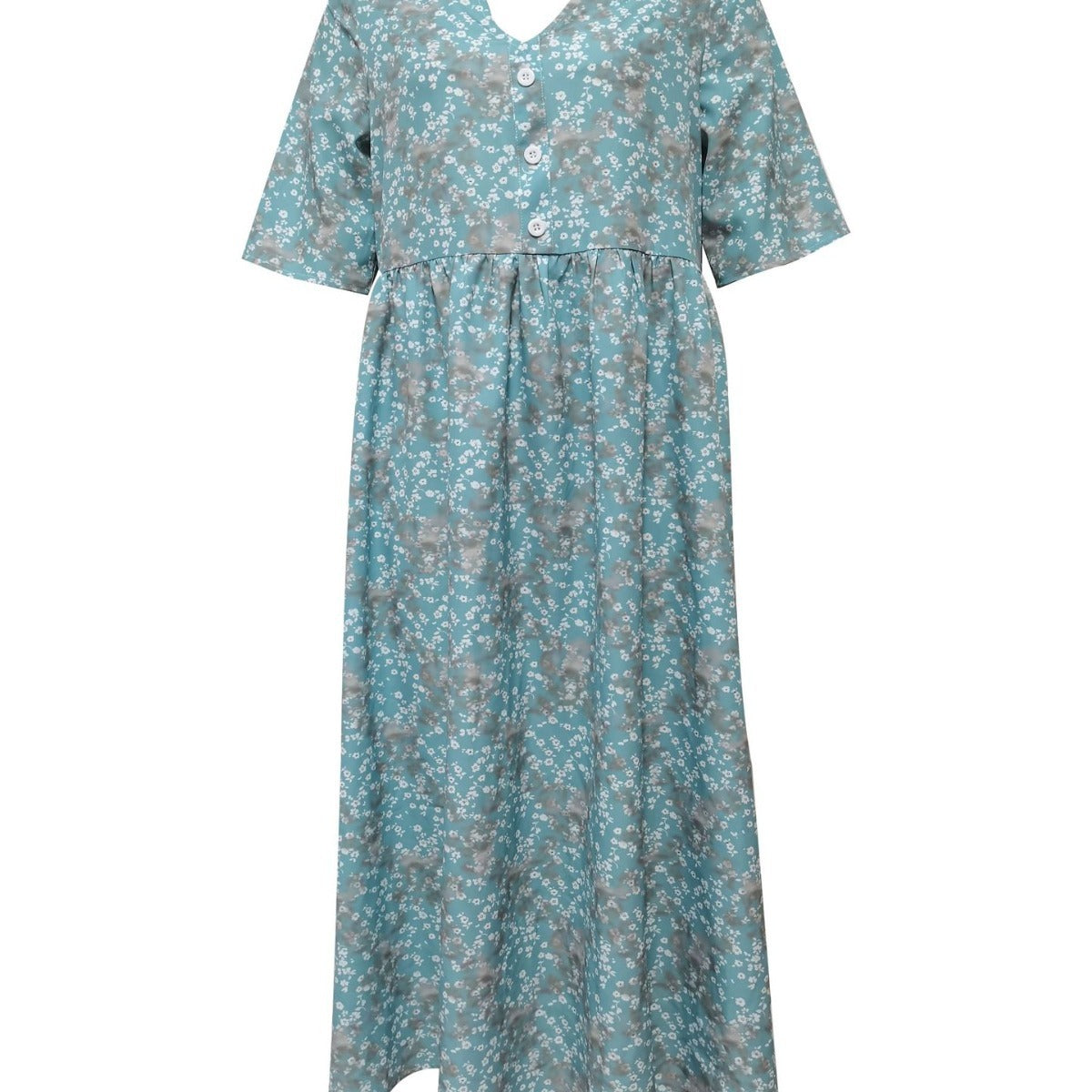 Casual Flower Print Pocket Pleated V-neck Button Dress