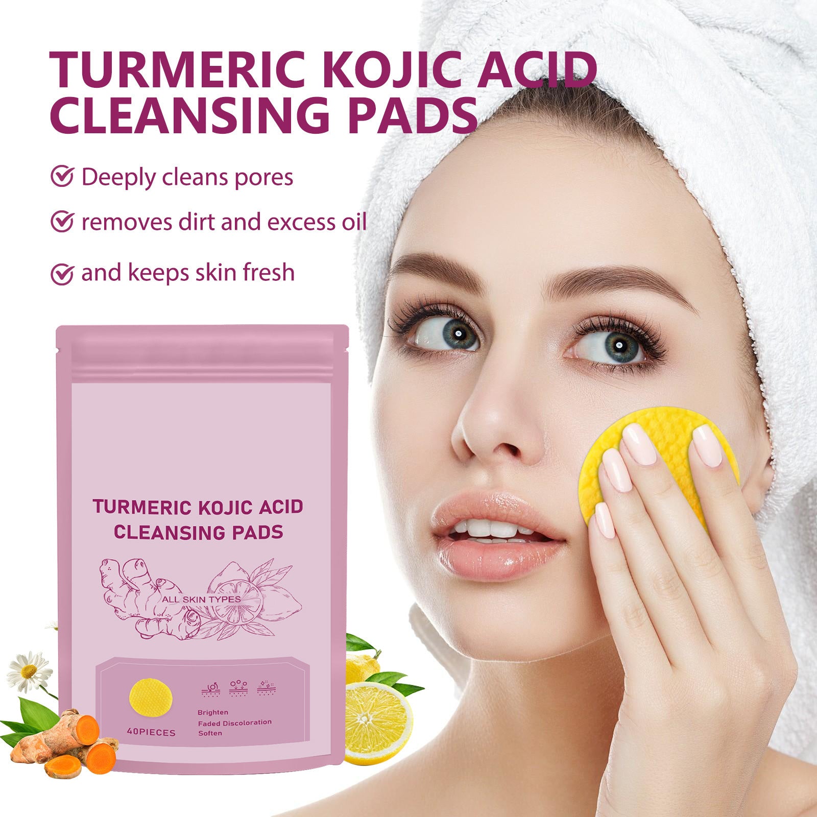 Kojic Acid Cleansing Pore Gentle Skin Care Turmeric Cleansing Pad