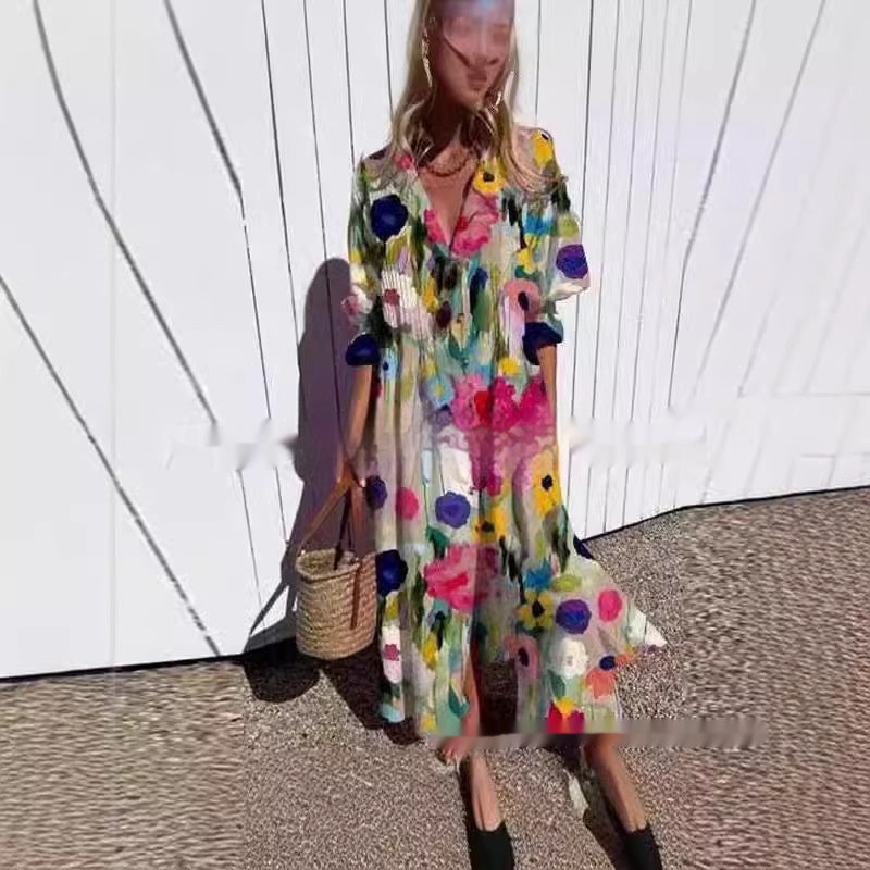 European And American Ladies Casual Printing Temperament Commute Dress