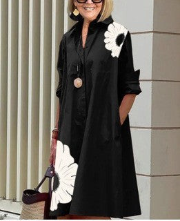 New Long Shirt Solid Color Temperament Commute Simple Lapel Cardigan Dress