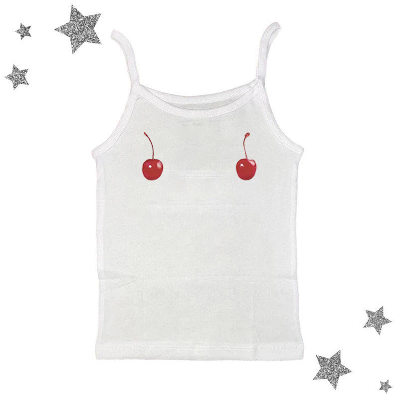 Cherry Print Girl Baby T-shirt Street Sleeveless