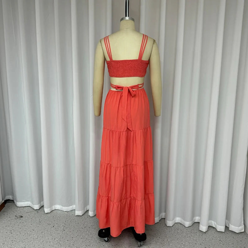 Fashion Sexy Tube Top Solid Color Wide Leg One-piece Trousers